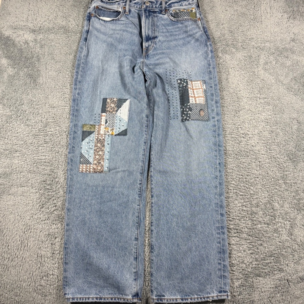 Abercrombie & Fitch Baggy Jeans Mens 30x32 Patchwork Multicolor Rigid Denim